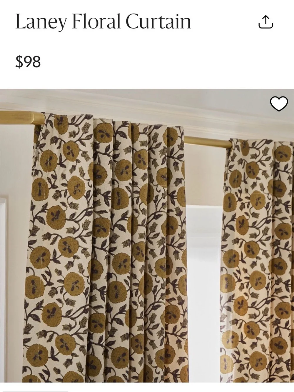West Elm Laney Floral Cotton Curtains Set of 2 Panels 48x84